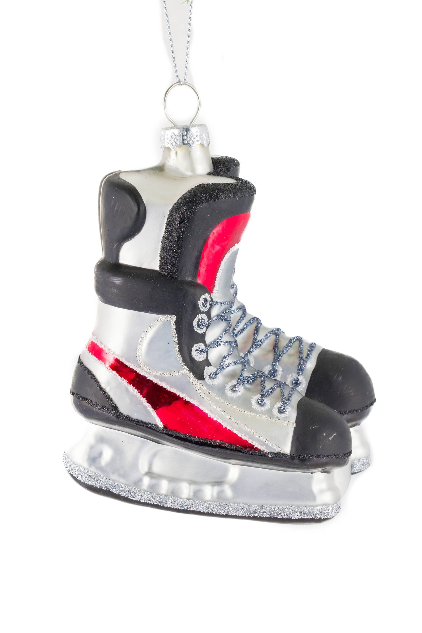 Hanging Silver/Red Glass Hockey Skates Ornament