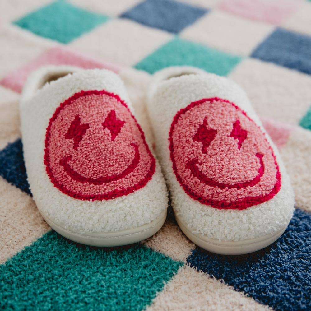 Hot Pink and White Lightning Happy Slippers