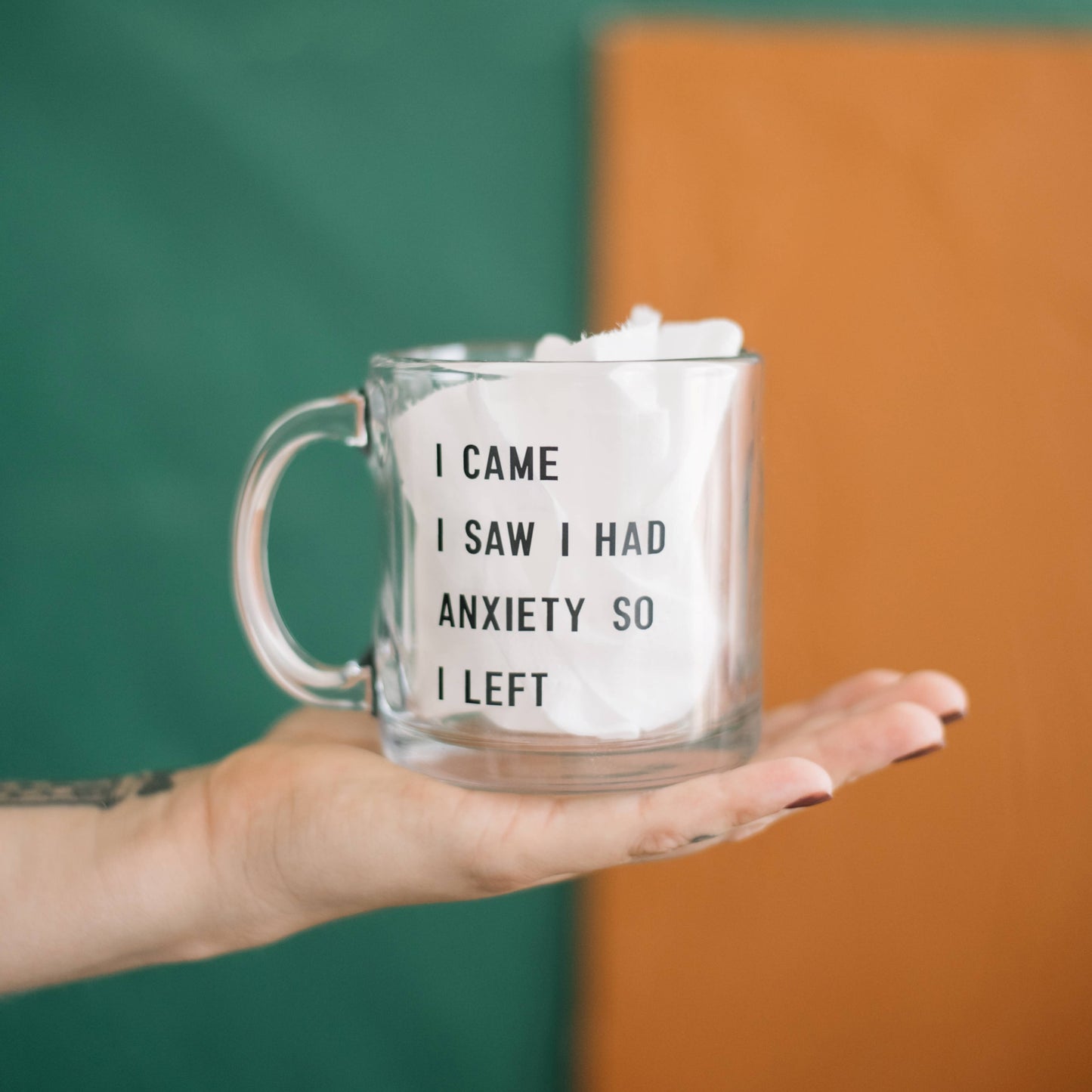 I Came I Saw Anxiety Glass Coffee Mug