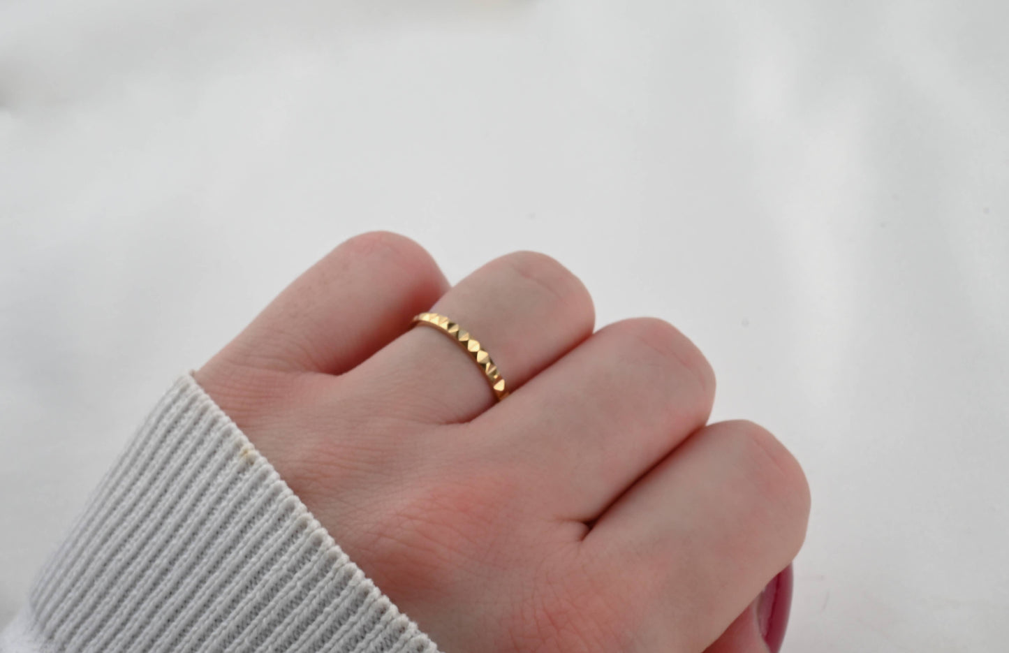 18k Gold Thin Pyramid Stacker Ring
