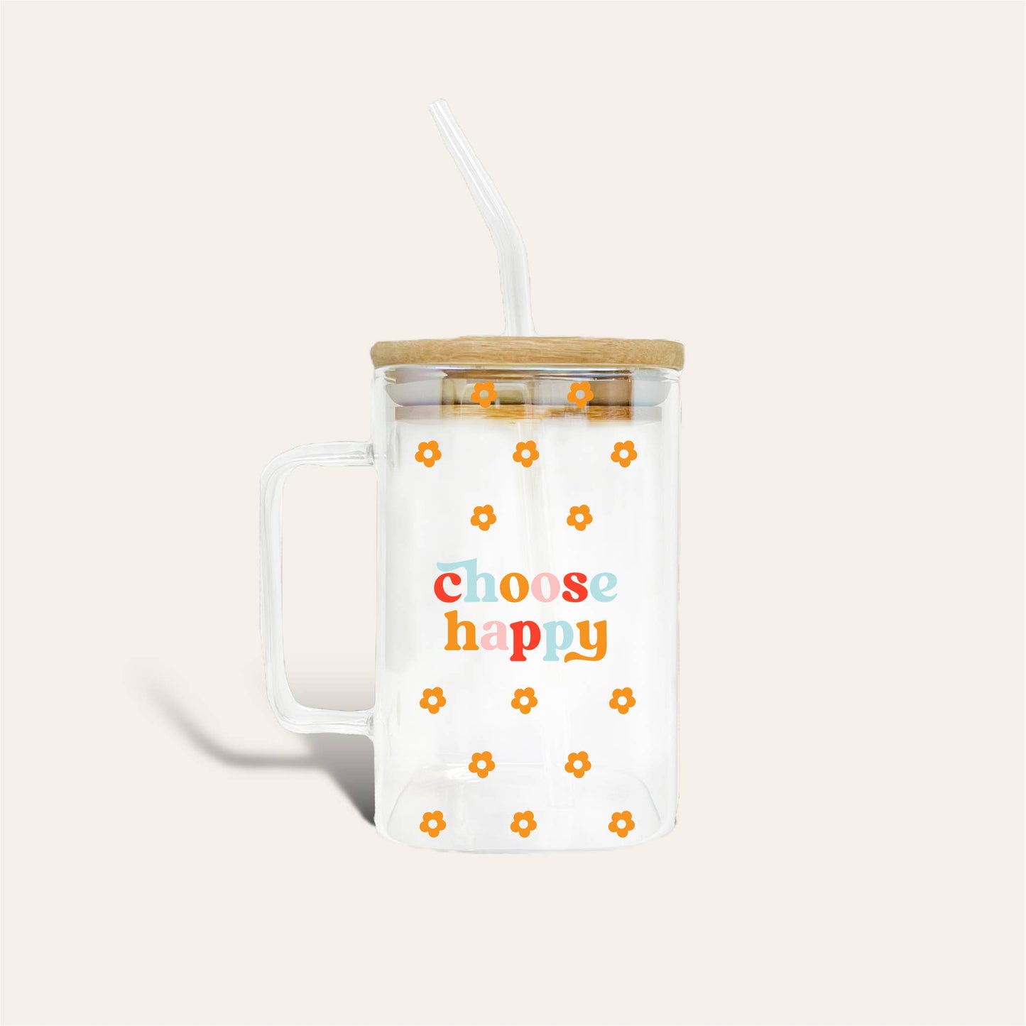 Square Glass Cup With Handle - Choose Happy