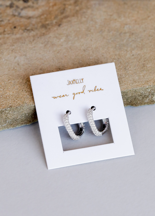 Silver Hoop - Pave - White CZ - Earring