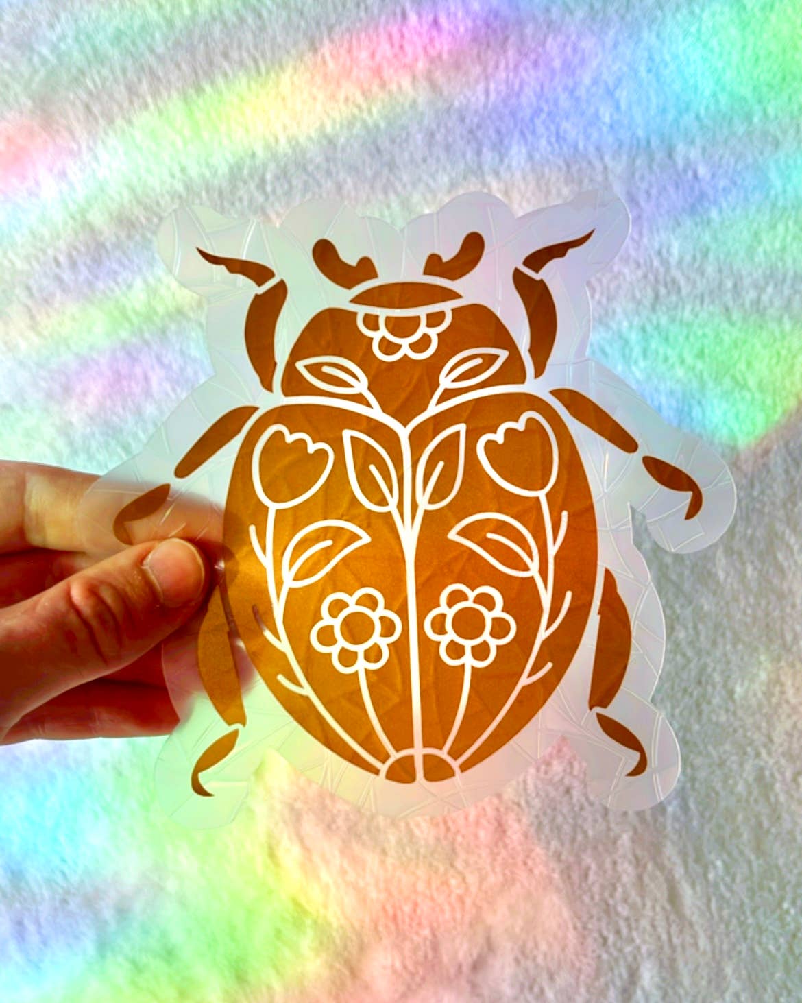 Floral Ladybug | Beetle Suncatcher | Prismatic Window Cling