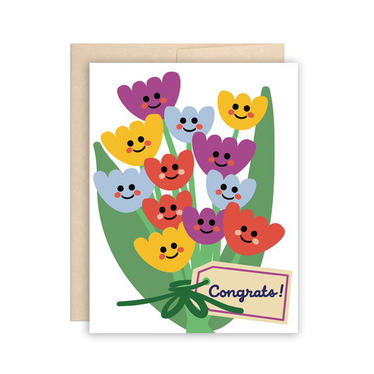 Congrats Happy Colorful Tulip Bouquet Congratulations Card