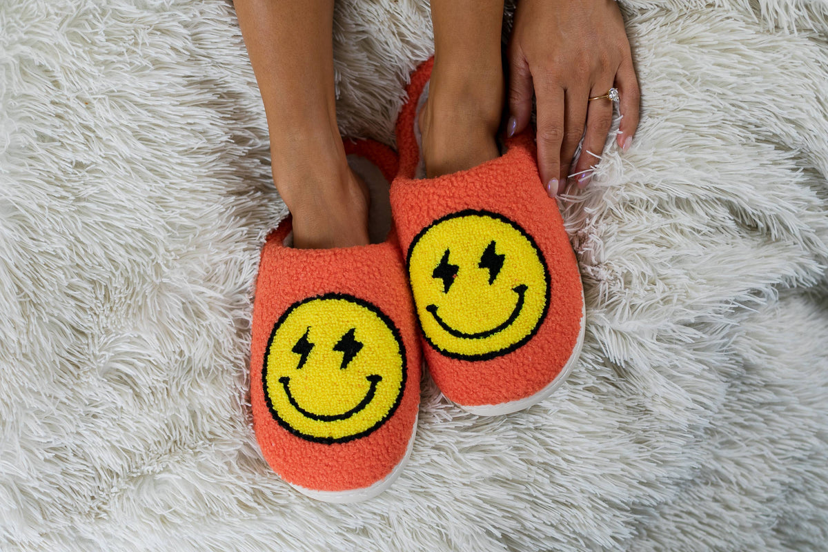 Indoor / Outdoor Slippers - Bolt Eyes Happy Faces - Orange