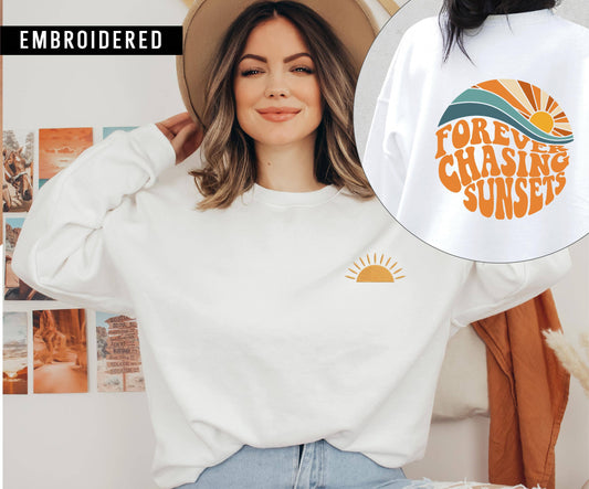 EMBROIDERED Sunset Crewneck Sweatshirt, Spring Sweaters