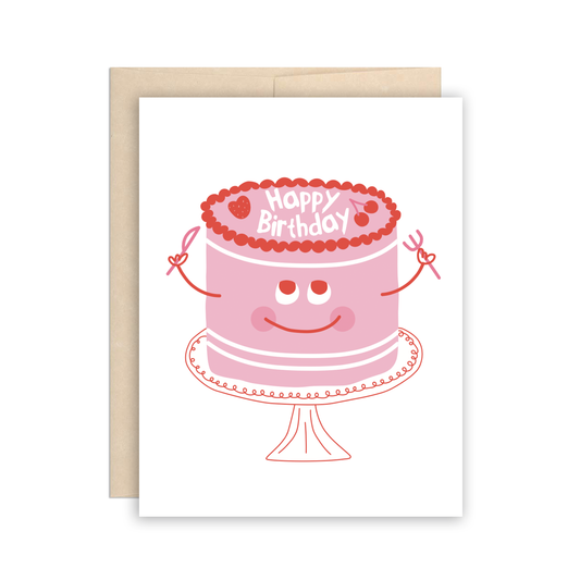 Pink Funny Face Layer Cake Will Eat Itself Birthday Card