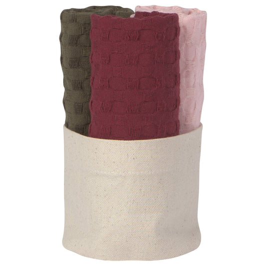 Recycled Cotton Dishcloths in Basket Blush Set of 3