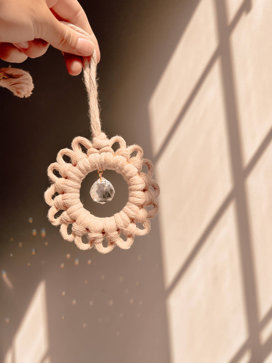 Macrame Suncatcher Daisy Flower | Window Hanging Light Prism