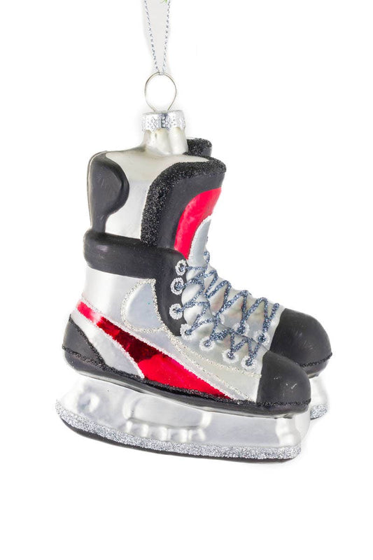 Hanging Silver/Red Glass Hockey Skates Ornament