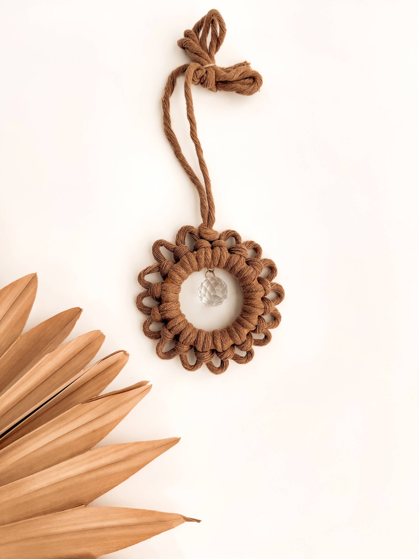 Macrame Suncatcher Daisy Flower | Window Hanging Light Prism