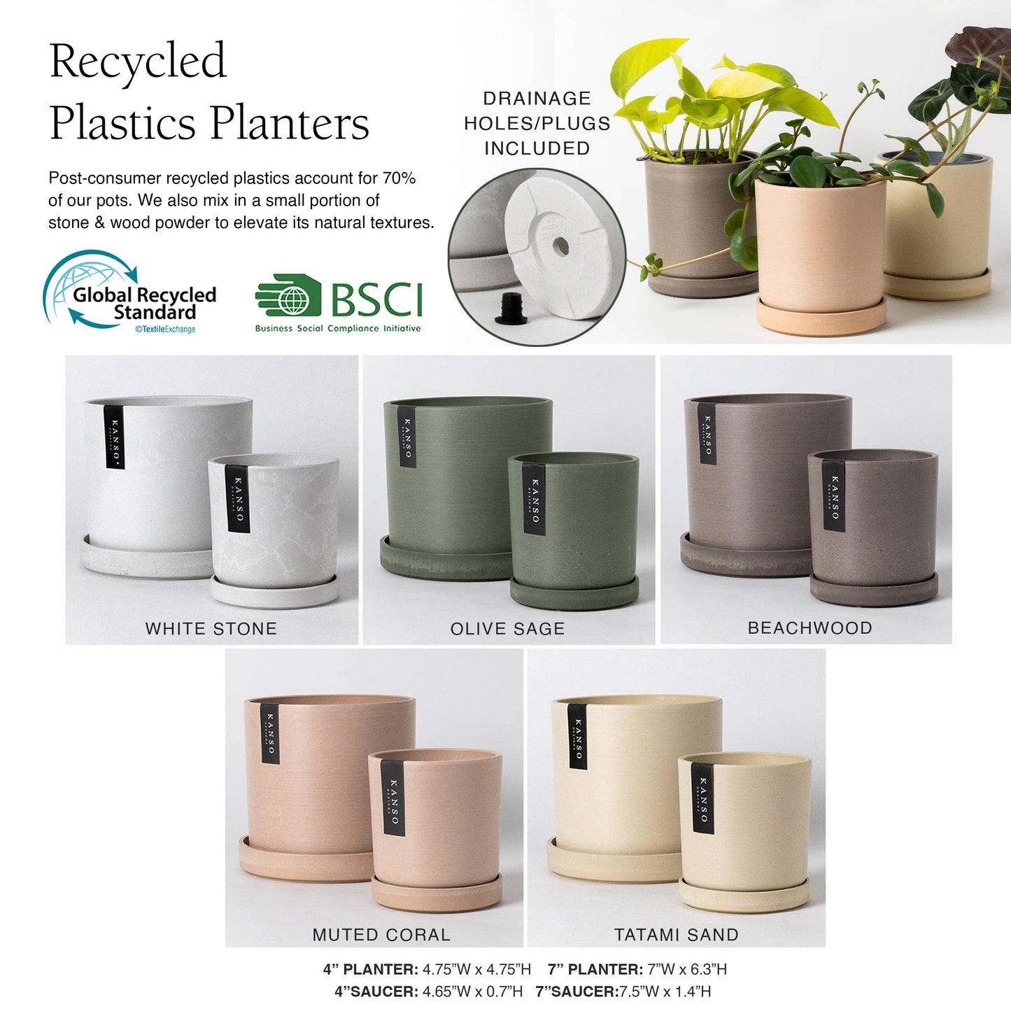 7"Signature Planters & Saucer  White Stone