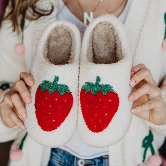 Large Strawberry Fuzzy Slippers