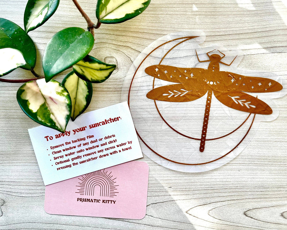 Dragonfly Suncatcher Sticker | Crescent Moon Window Cling