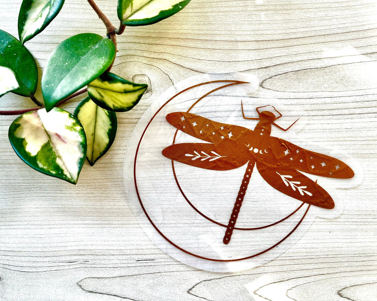 Dragonfly Suncatcher Sticker | Crescent Moon Window Cling