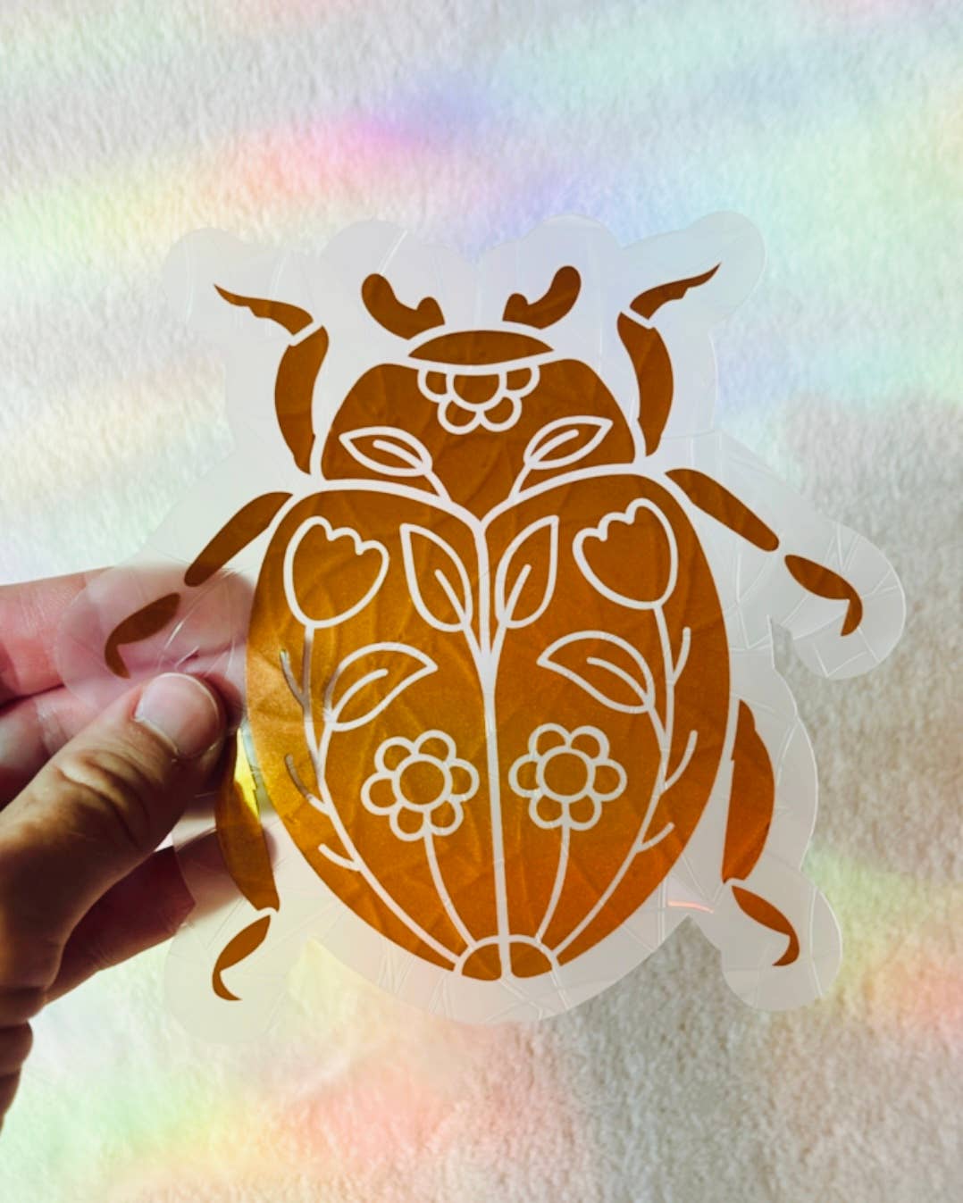 Floral Ladybug | Beetle Suncatcher | Prismatic Window Cling