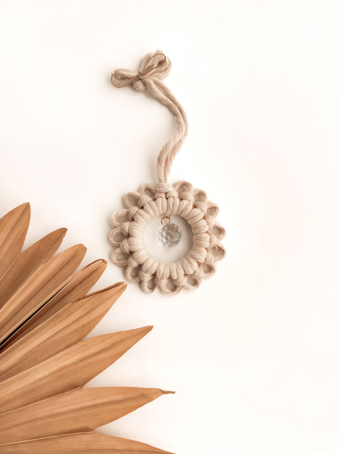 Macrame Suncatcher Daisy Flower | Window Hanging Light Prism