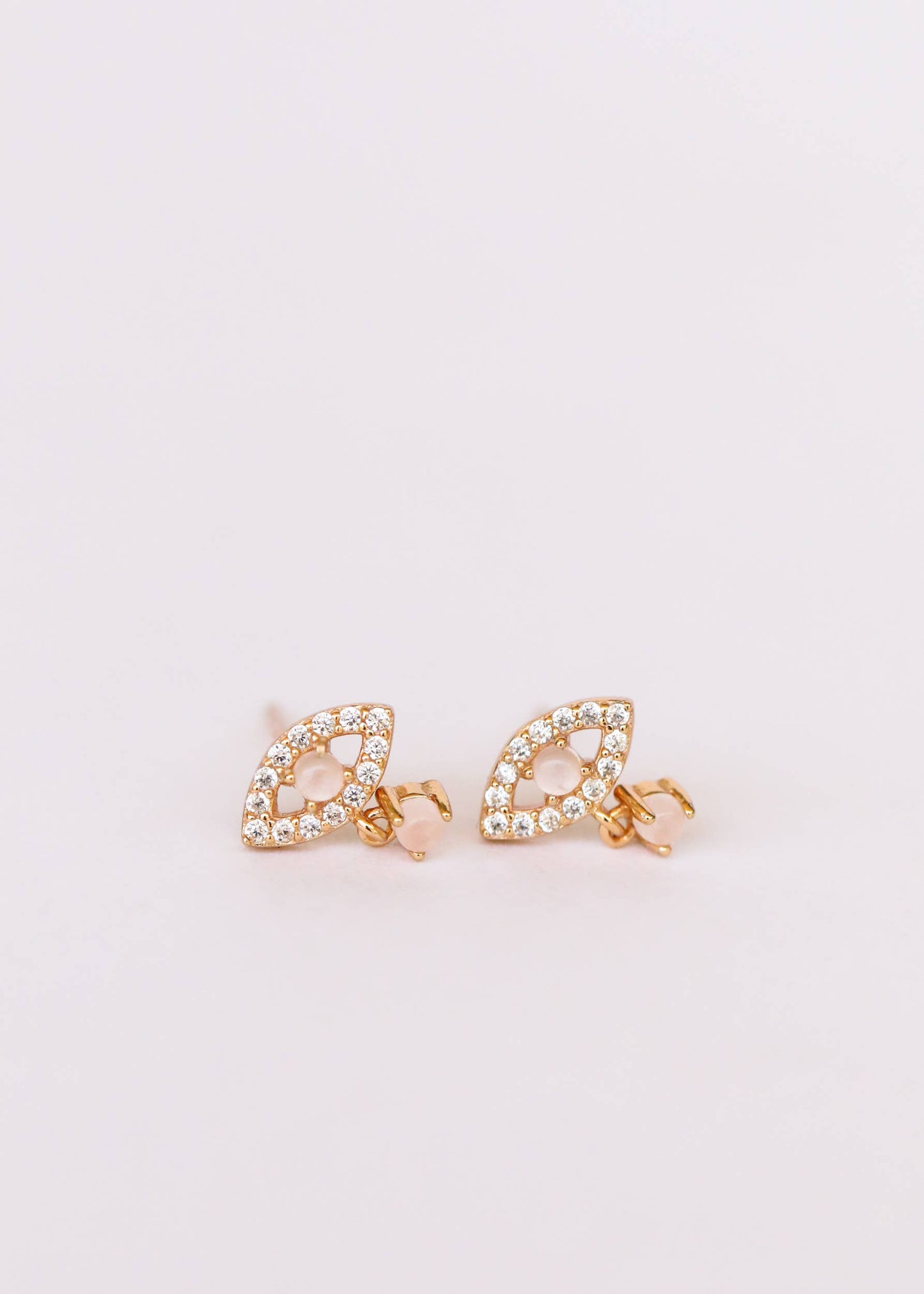Evil Eye Drop - Rose Quartz - Gold Earrings