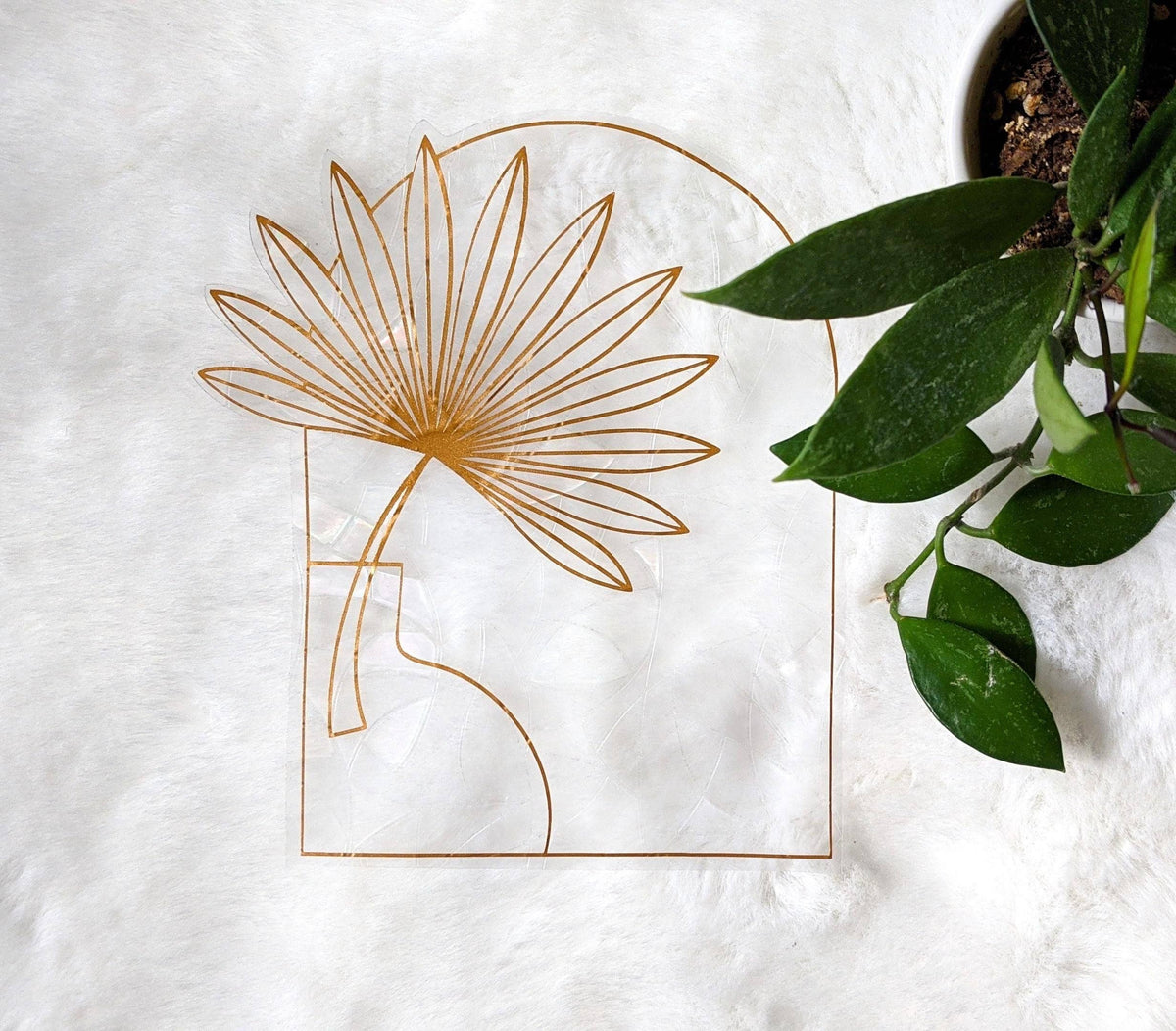 Boho Suncatcher Sticker | Palm Leaf in Vase | Minimalist