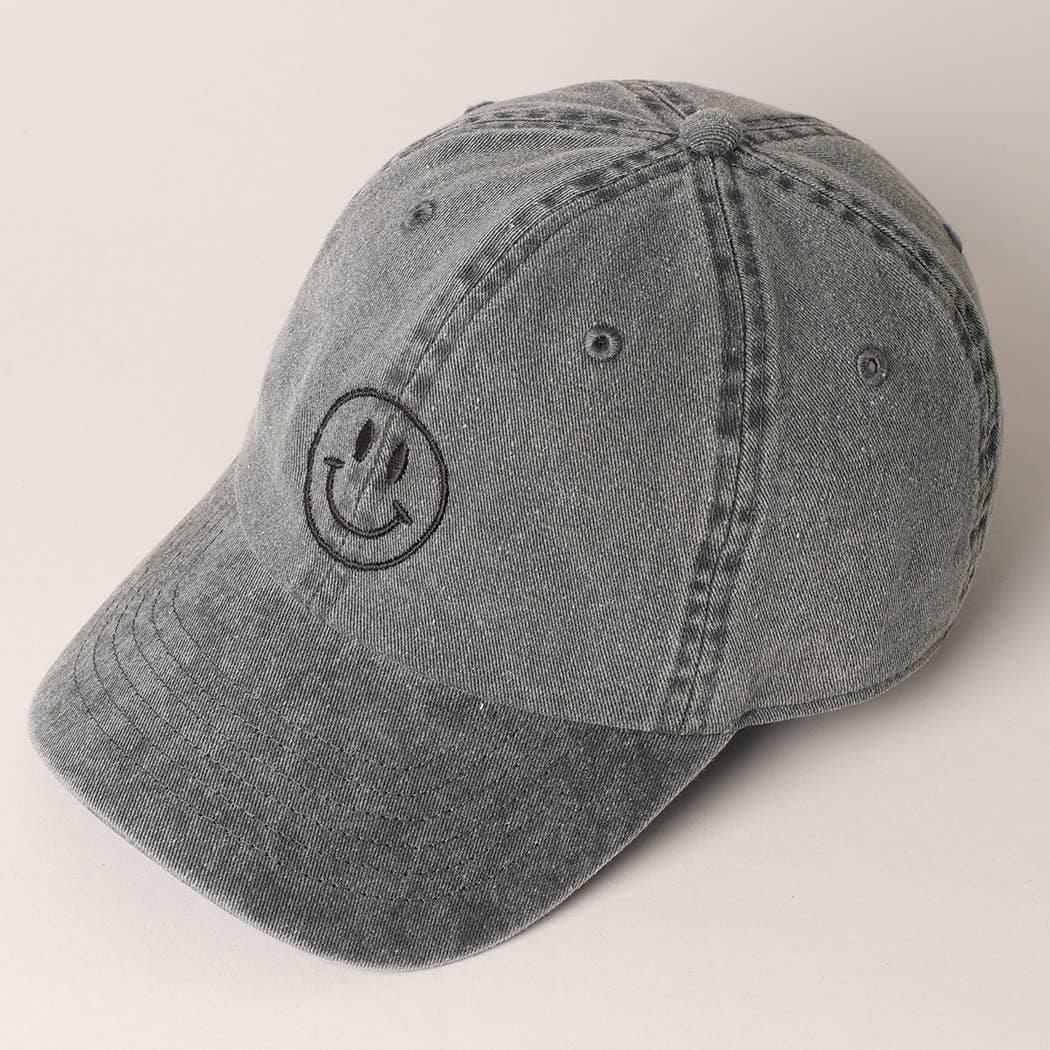 Happy Face Embroidered Cotton Baseball Cap