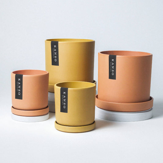 7" Mustard Seed & Dusted Clay Planters & Saucers