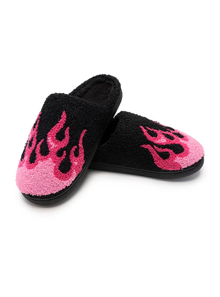 Indoor / Outdoor Slippers - Hot Pink Flames - Black