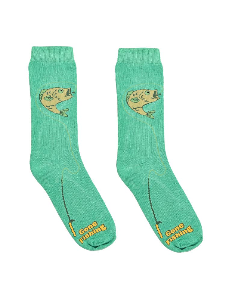 Crew Socks - Fish - "Gone Fishing" - Green