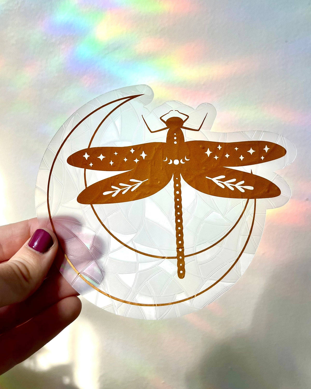 Dragonfly Suncatcher Sticker | Crescent Moon Window Cling