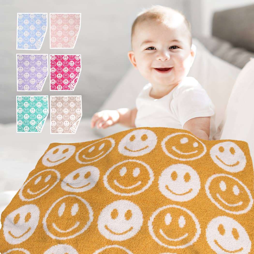 Repeated Happy Face Pattern Kids Throw Blanket