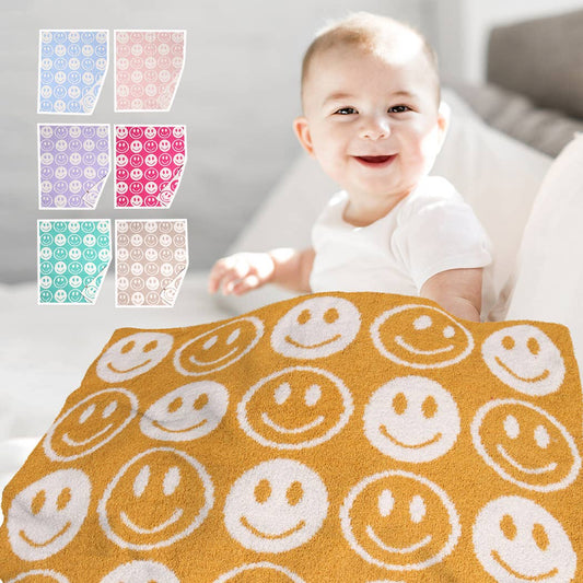 Repeated Happy Face Pattern Kids Throw Blanket