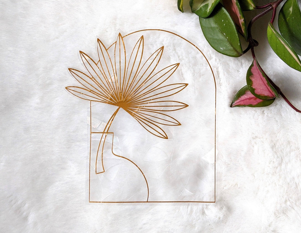 Boho Suncatcher Sticker | Palm Leaf in Vase | Minimalist