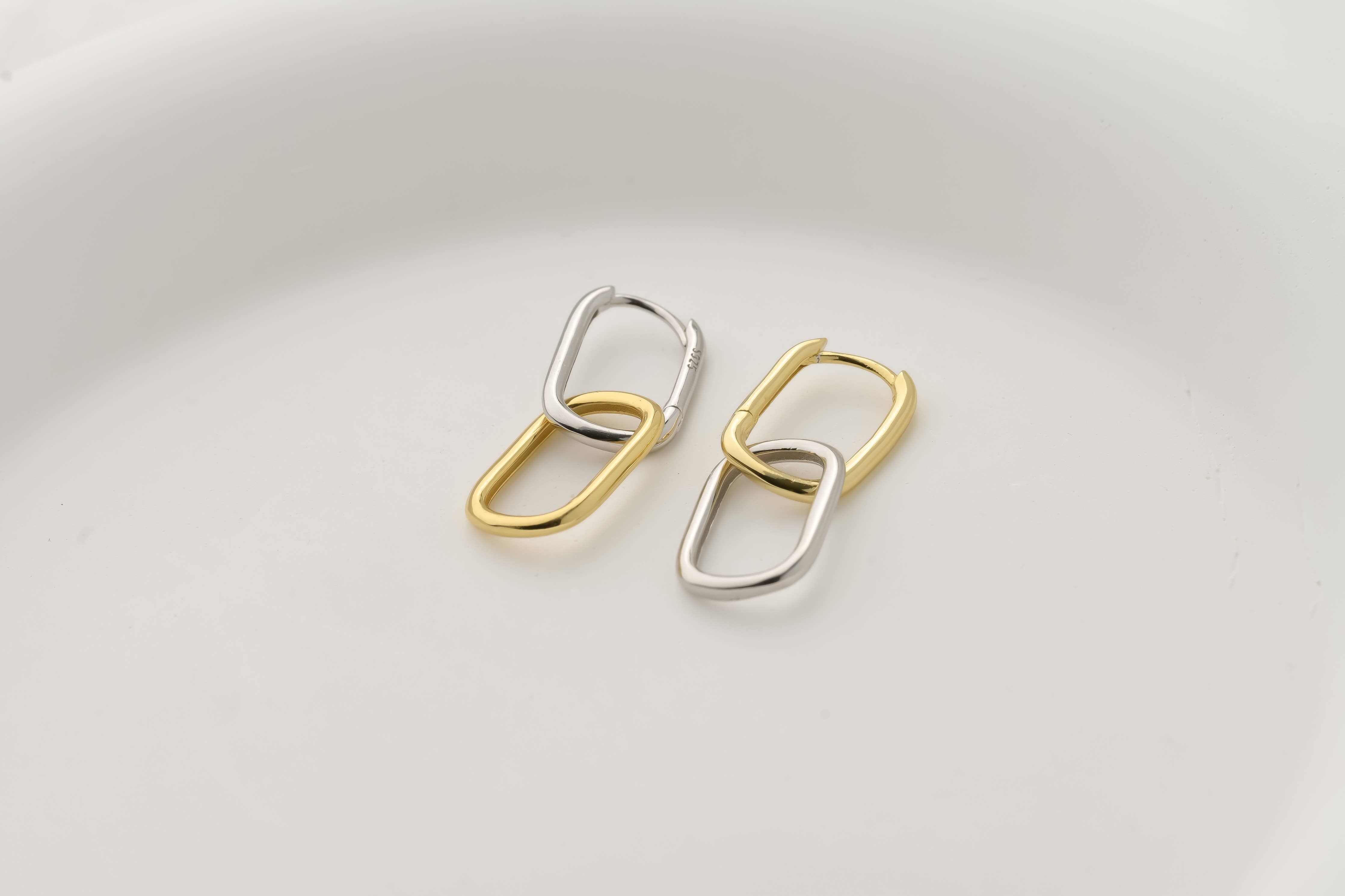 Double Oblong Hoops - Sterling Silver Removable U Hoops: Yellow Gold