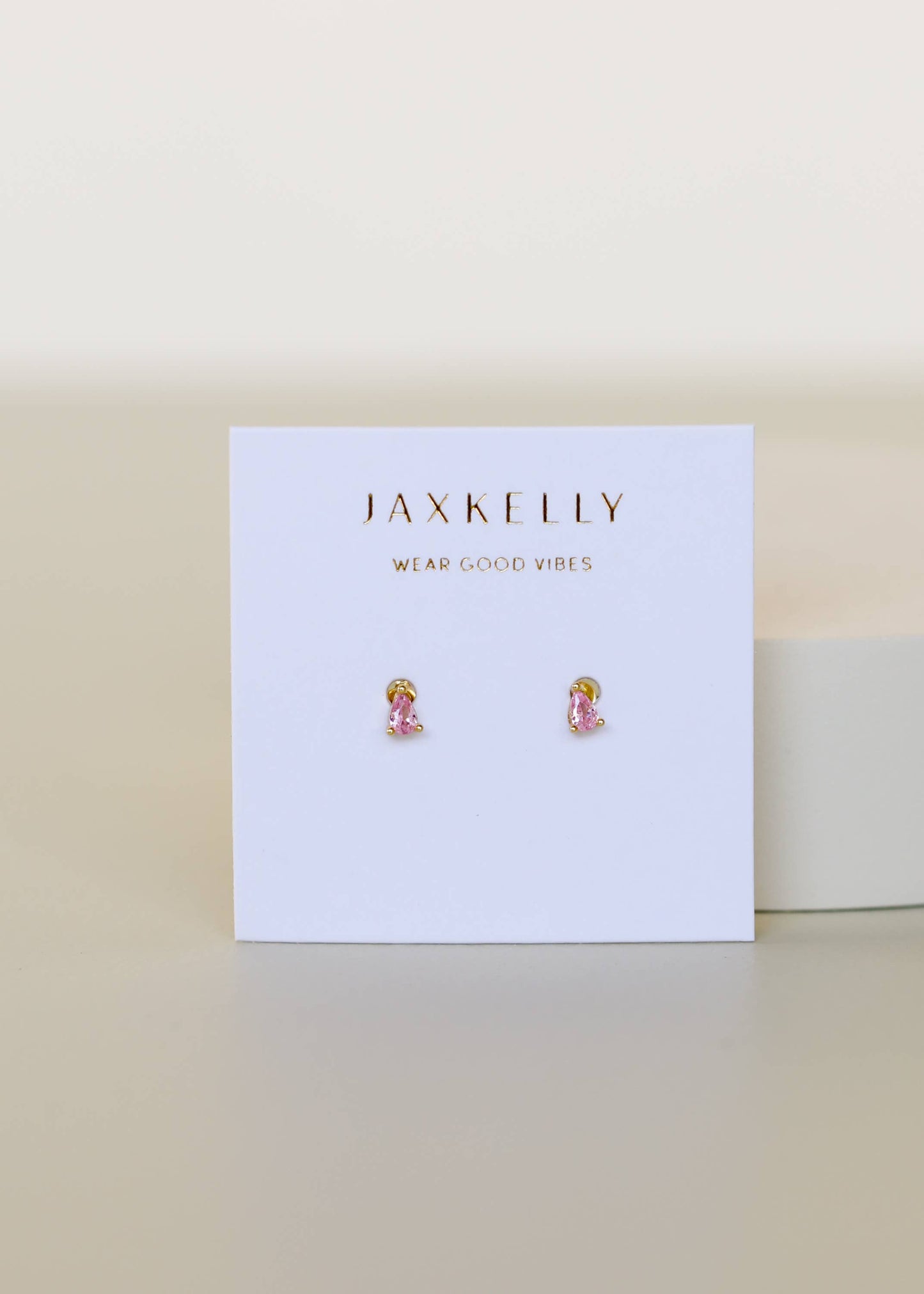 Teardrop - Light Pink CZ - Gold Earrings