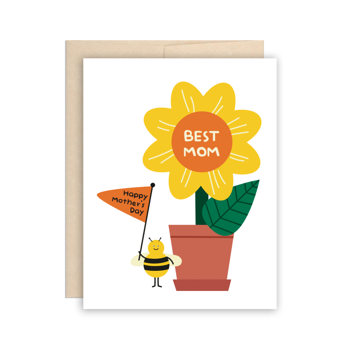 Best Mom - Mother's Day Card, Flower and Cute Bee Card