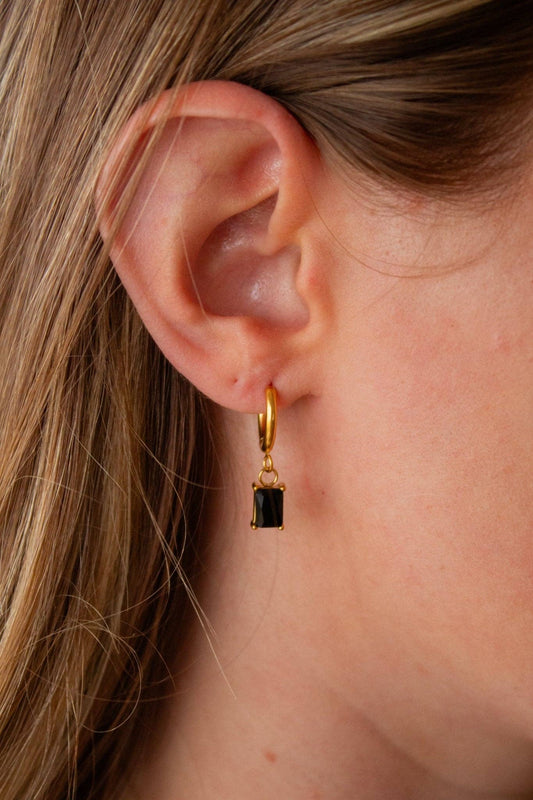 Onyx Gemstone Dangle Hoop Earrings
