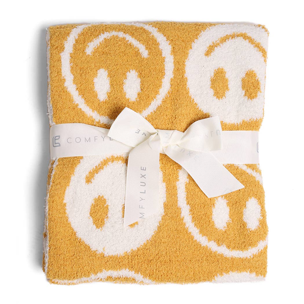 Repeated Happy Face Pattern Kids Throw Blanket