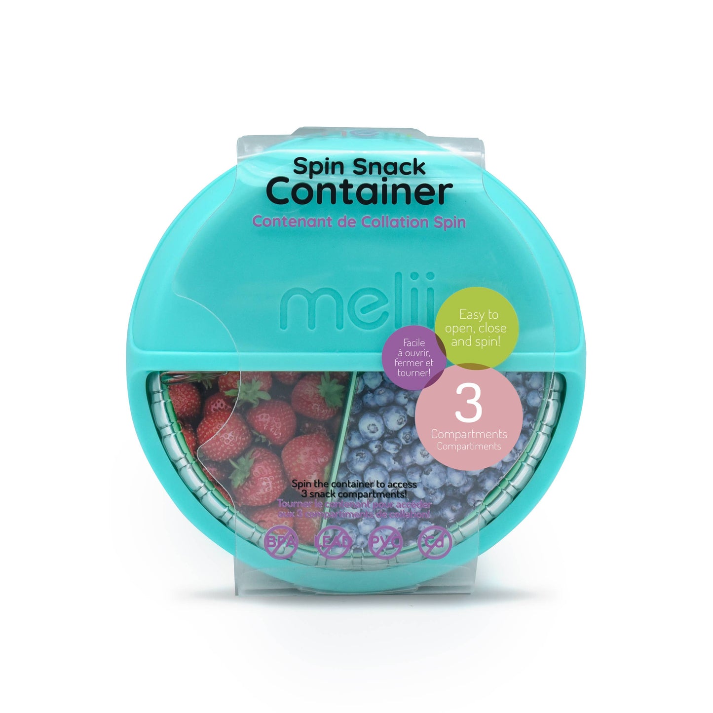 Spin Snack Container, Food Storage for Kids, 3 Compartments