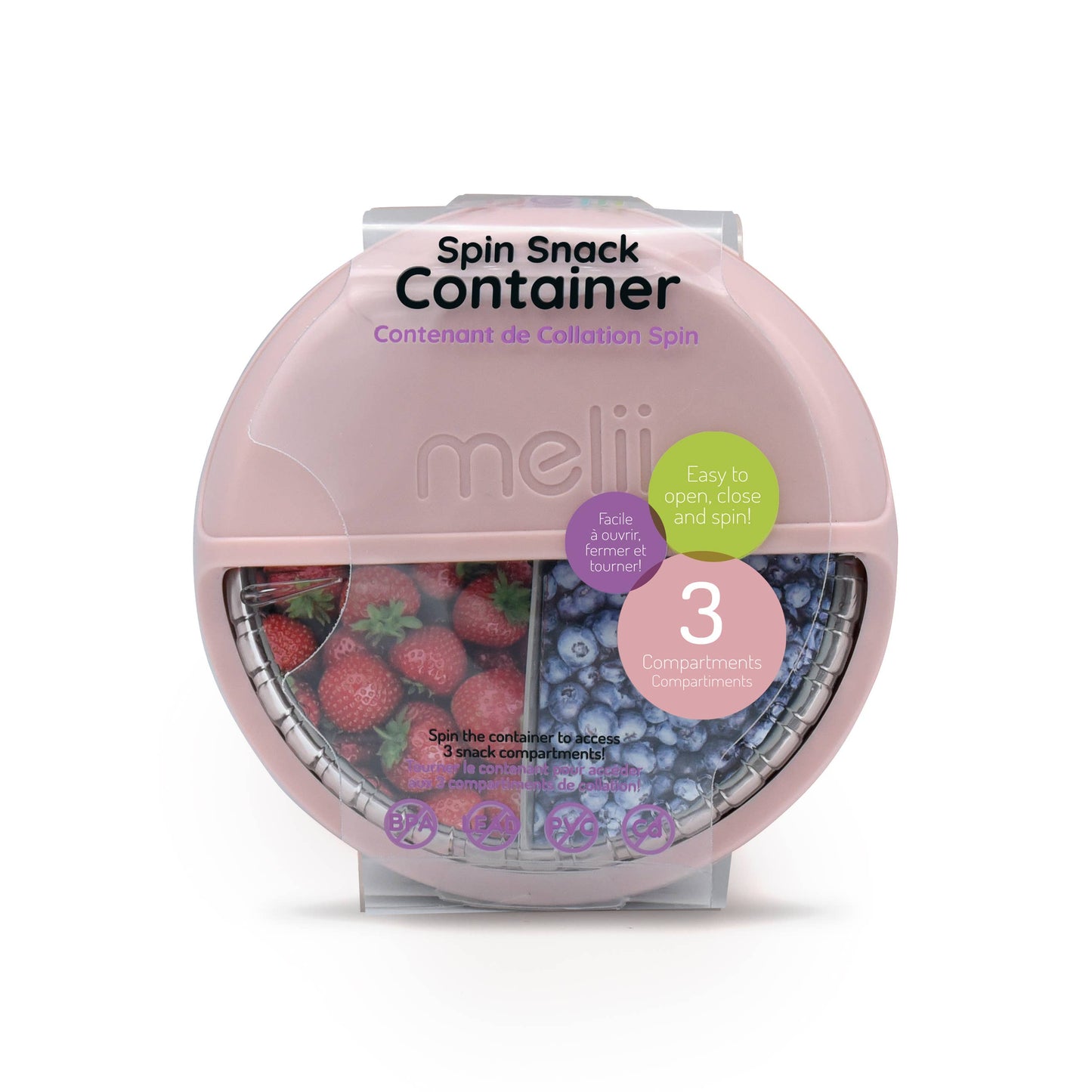 Spin Snack Container, Food Storage for Kids, 3 Compartments