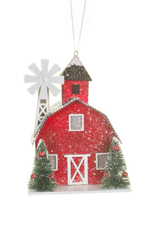 NEW-Red/White Led Gambrel Roof Barn Ornament