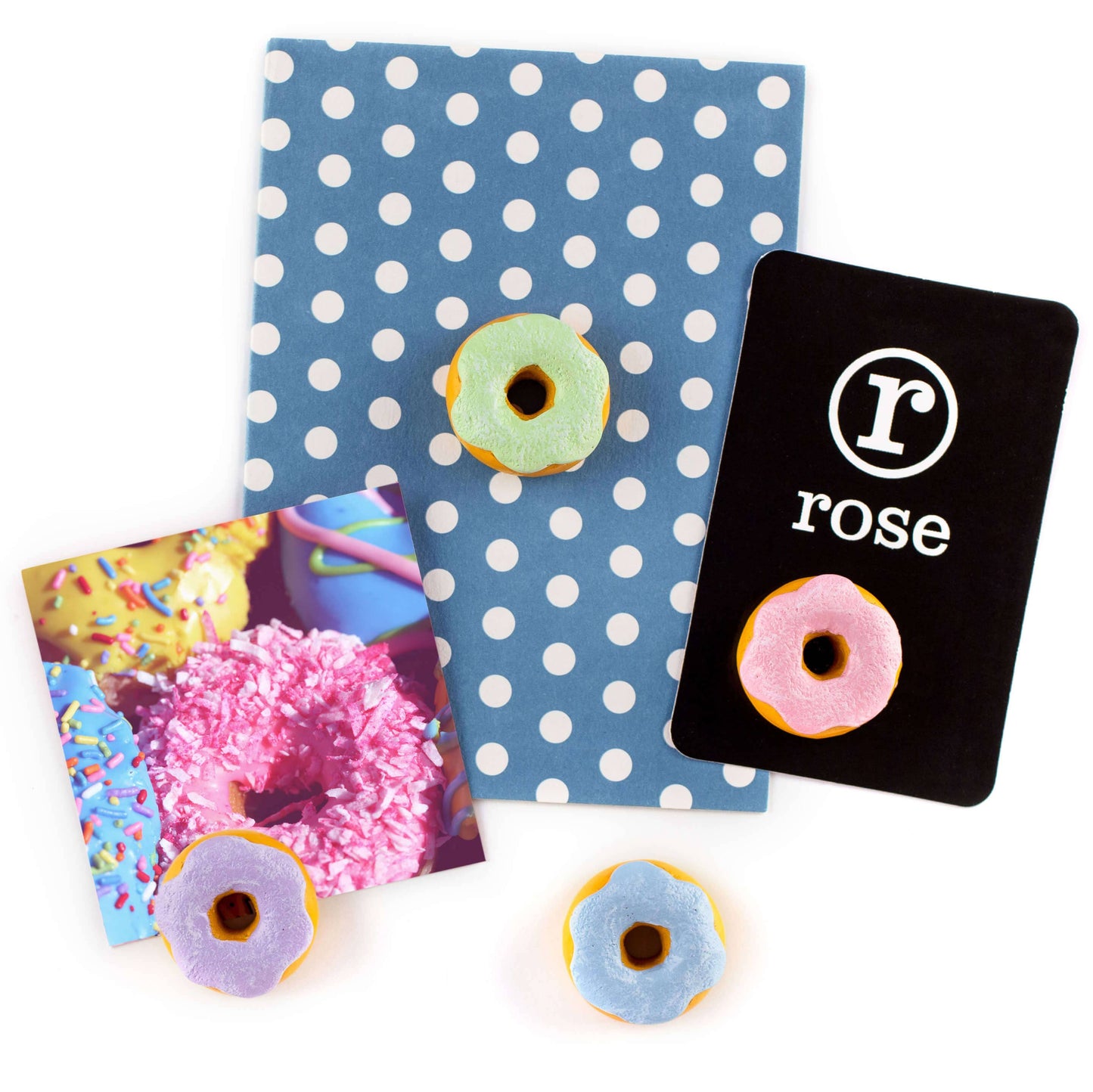 Colorful DONUT magnets ICONIC packaging s/4