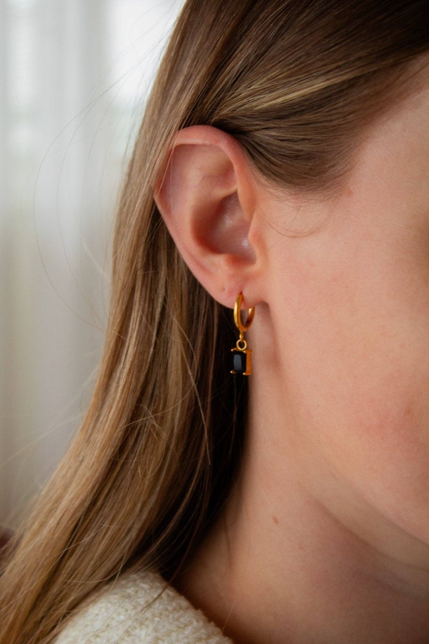 Onyx Gemstone Dangle Hoop Earrings