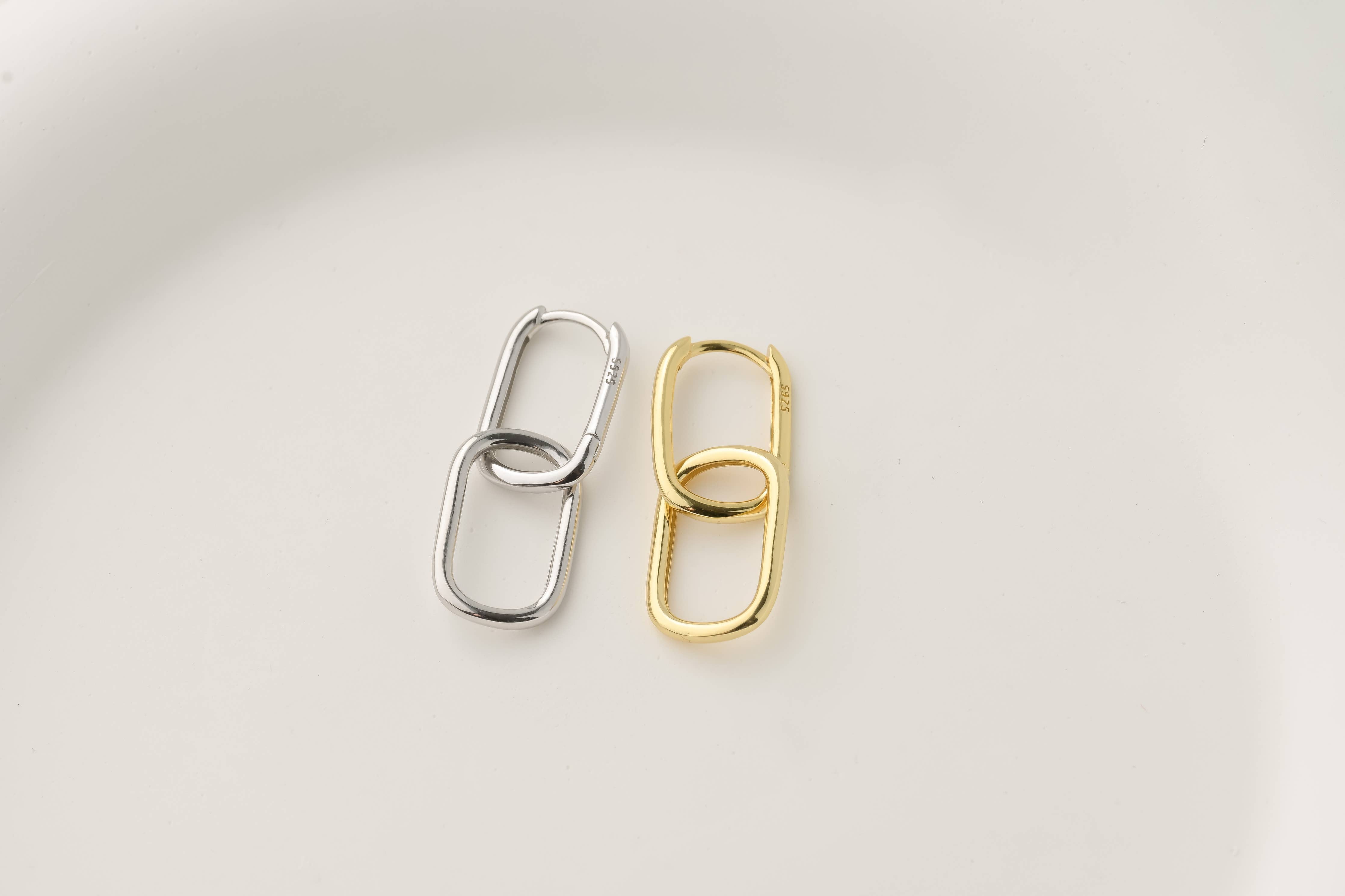 Double Oblong Hoops - Sterling Silver Removable U Hoops: Silver