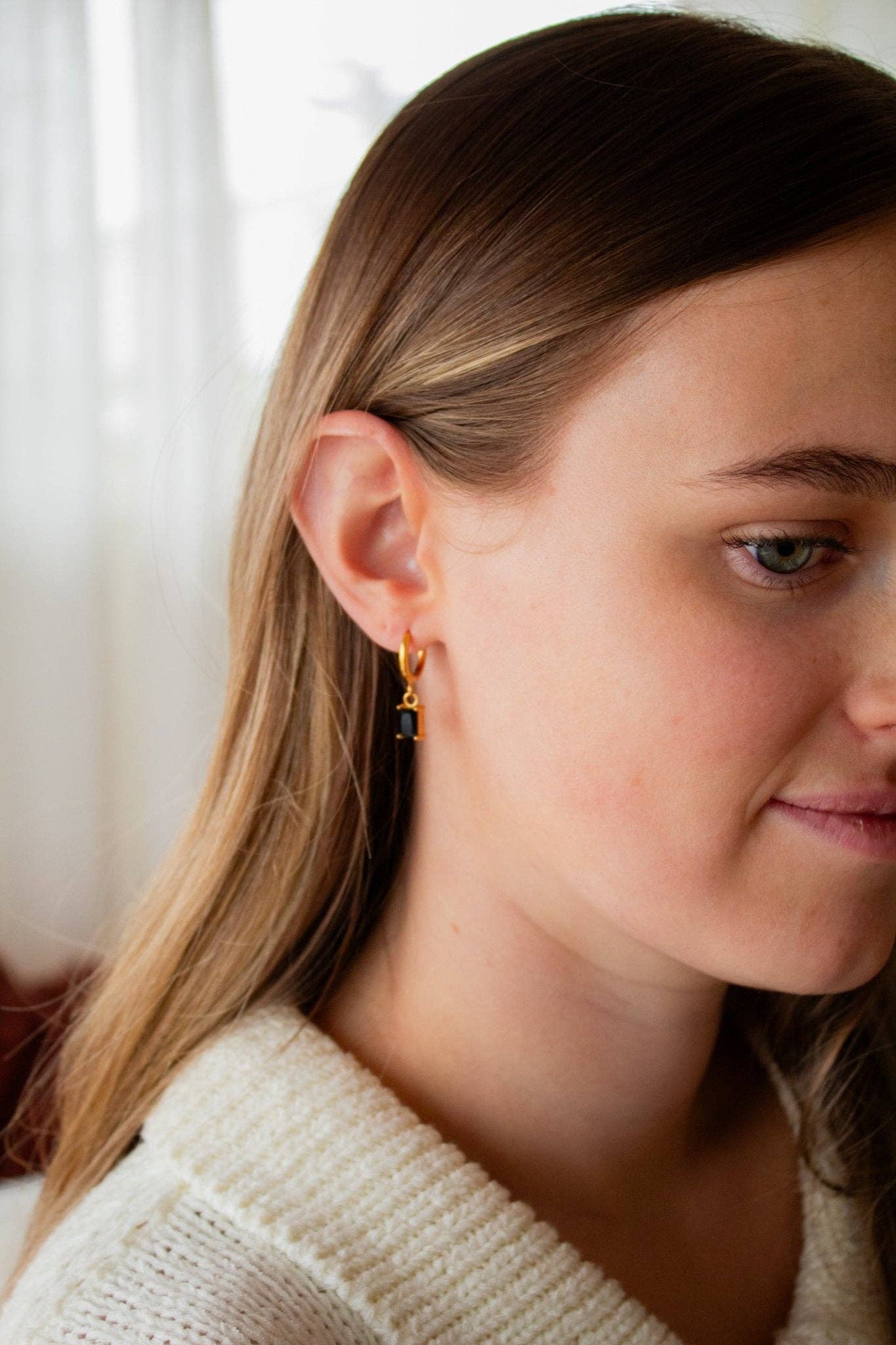 Onyx Gemstone Dangle Hoop Earrings