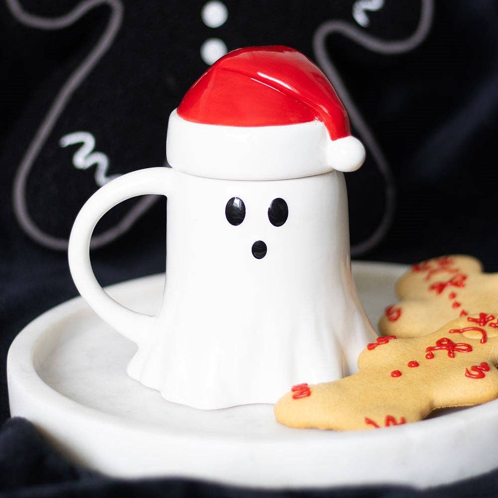 Christmas Ghost Shaped Mug with Santa Hat Lid