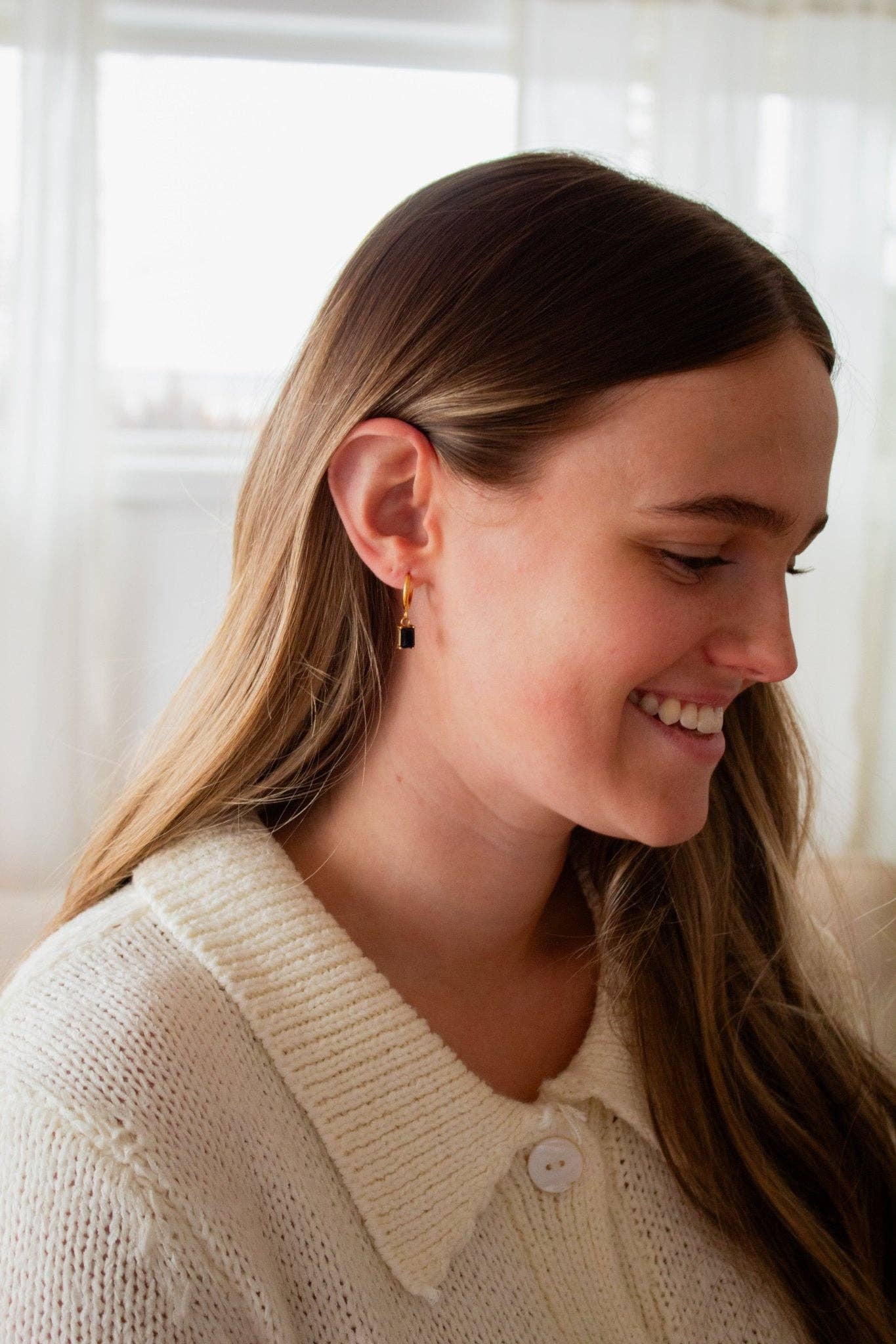 Onyx Gemstone Dangle Hoop Earrings