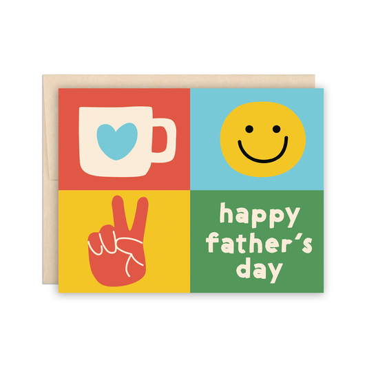Bright Father's Day Card - Mug, Happy Face, Peace Sign