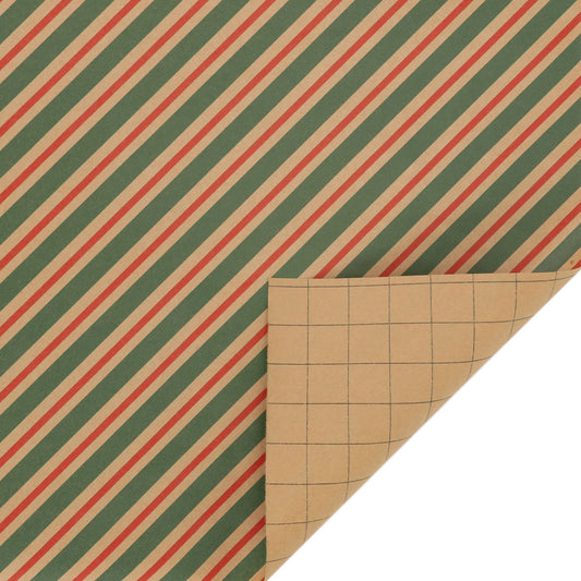 30" x 10' Kraft Wrapping Paper | Seasonal Diagonal Striped