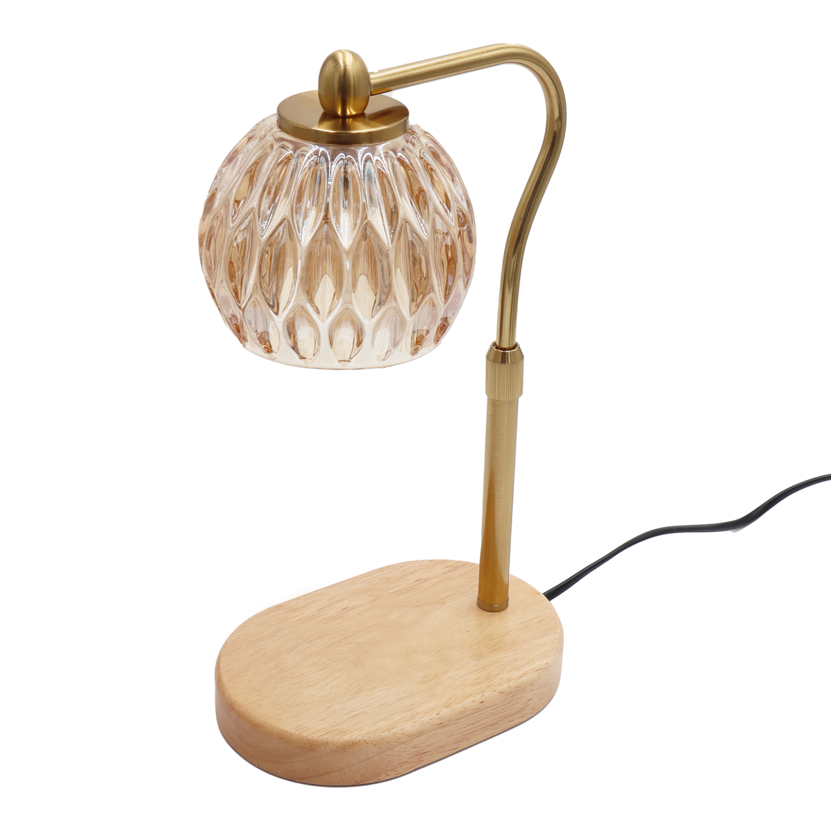 Candle Warmer Lamp - Crystal Glass & Wood Base - Gold