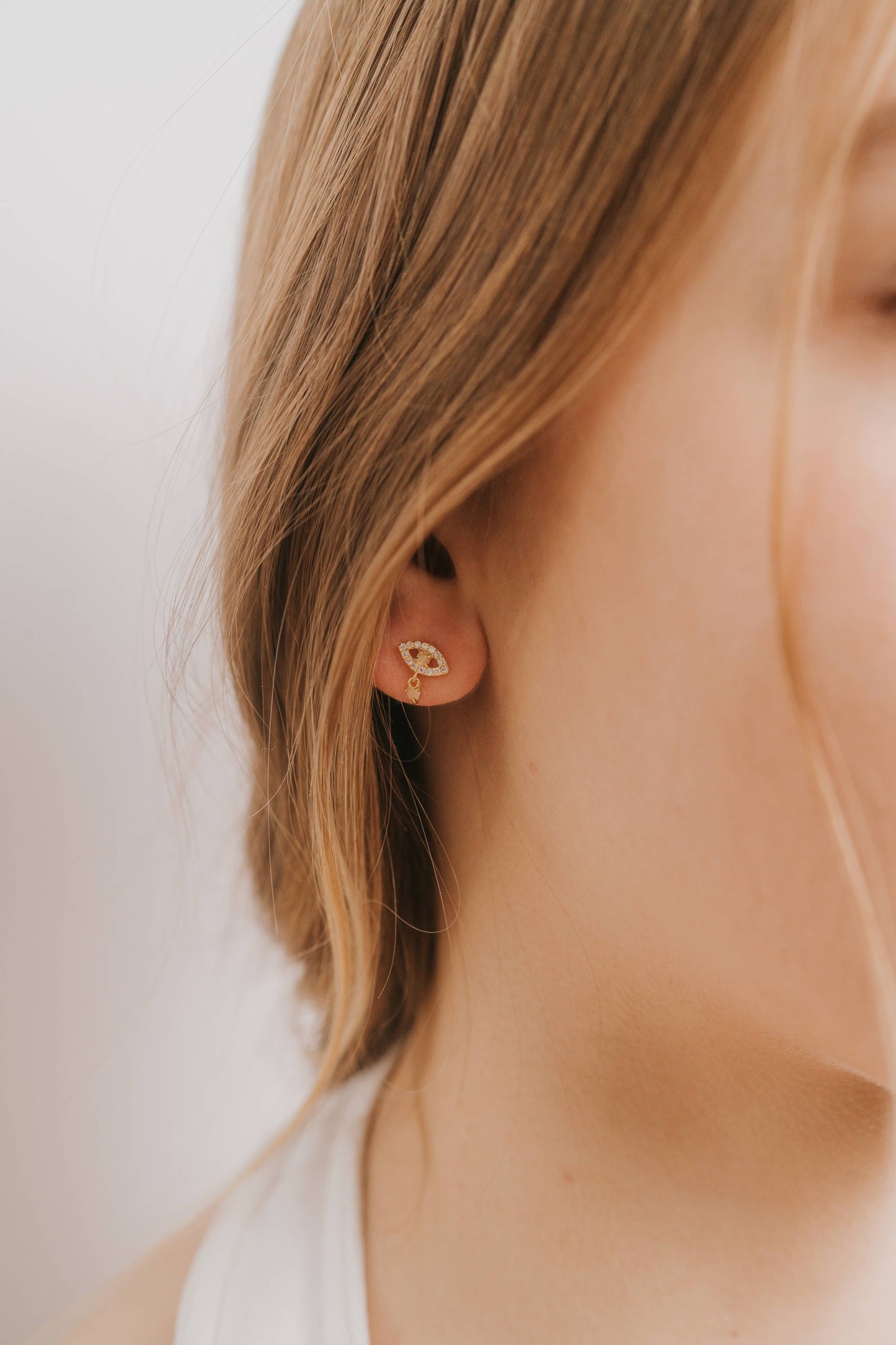 Evil Eye Drop - Rose Quartz - Gold Earrings