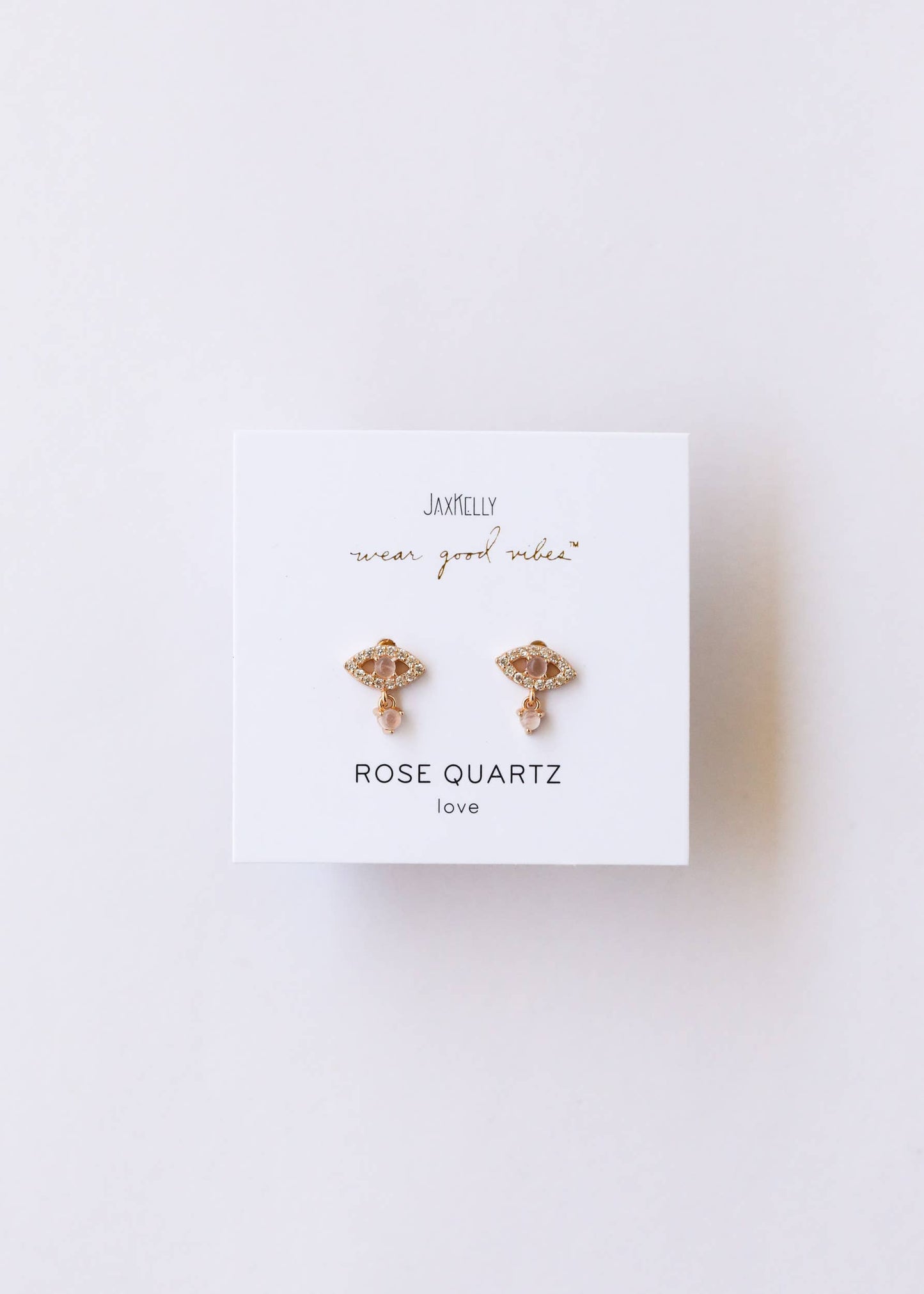 Evil Eye Drop - Rose Quartz - Gold Earrings